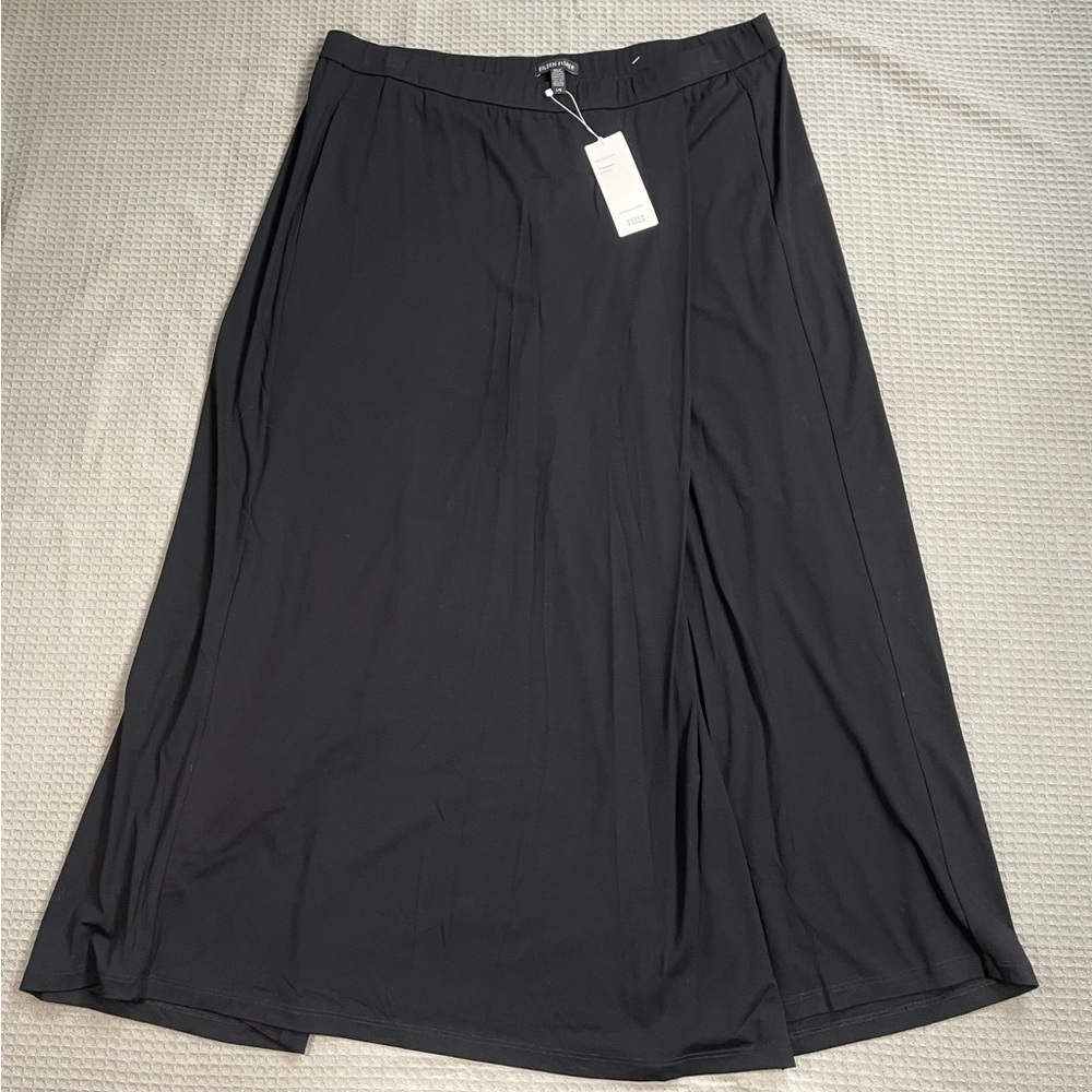 New Eileen Fisher Skirted Wide Leg Ankle Pants Large Viscose Jersey Black